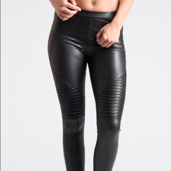 Moto Faux Leather Black Leggings - Picture 6 of 8